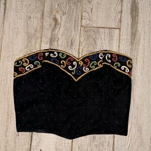 Embroidered Black Strapless Top